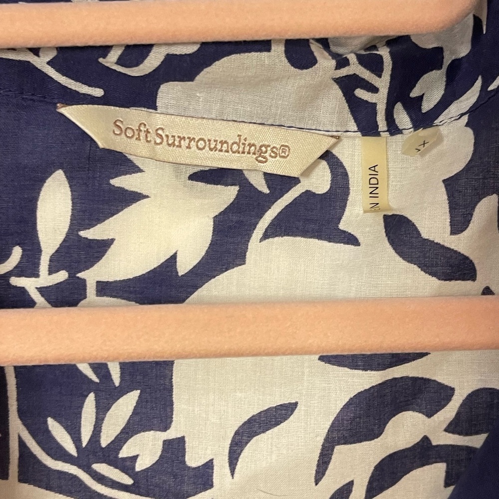 Soft Surroundings beaded tunic cotton blue white leaf print embellished 1X - Picture 7 of 12